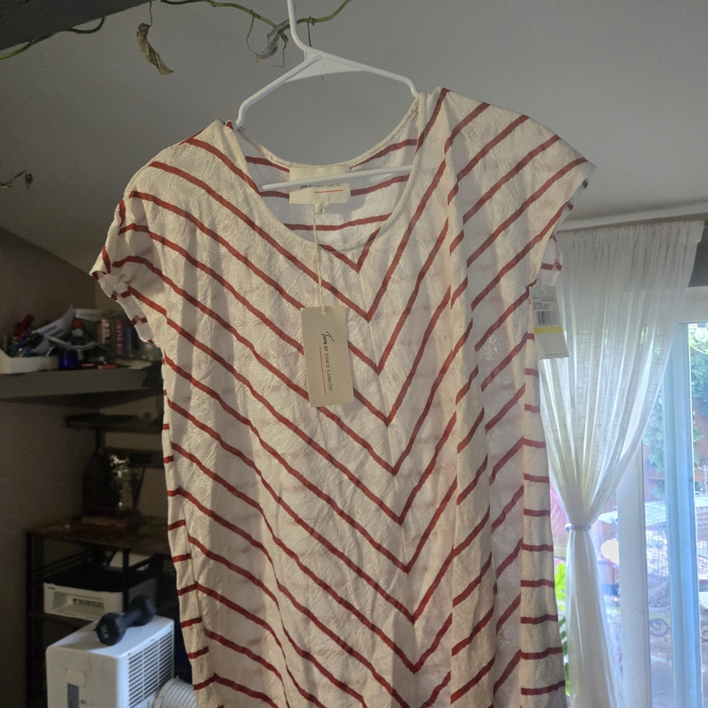 Vince Camuto Red and White Striped Blouse Top